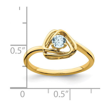 Massiv 14K Gelbgold Synthetisch Aquamarin Dreieck Ring