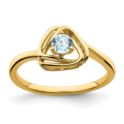Massiv 14K Gelbgold Synthetisch Aquamarin Dreieck Ring