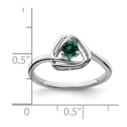 Massiv 14K Weißgold Erzeugt Synthetisch Smaragd Dreieck Ring