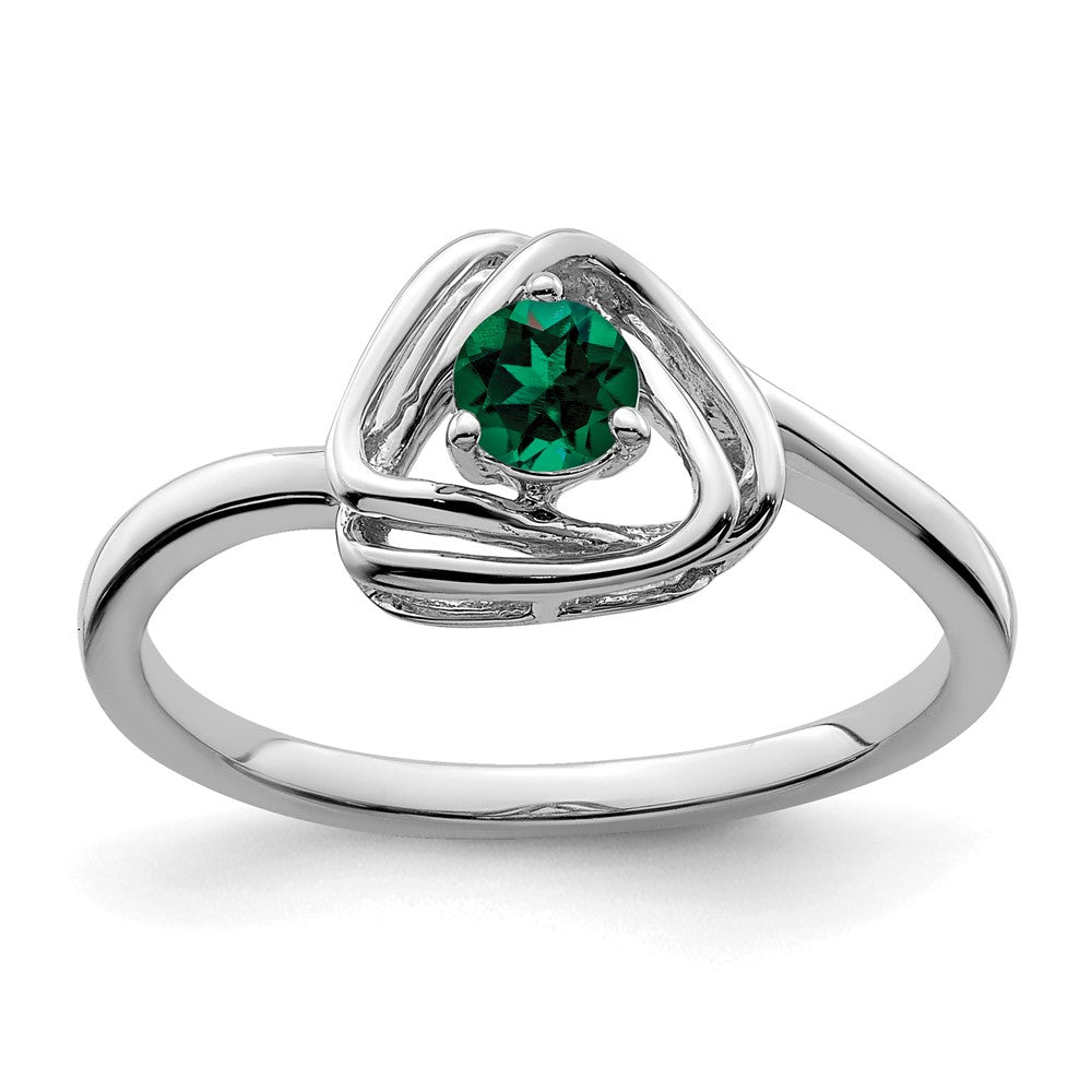 Massiv 14K Weißgold Erzeugt Synthetisch Smaragd Dreieck Ring