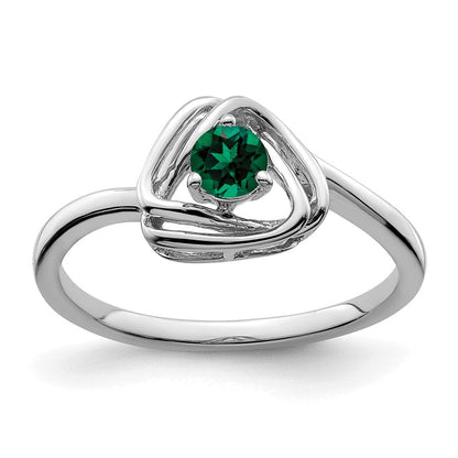 Massiv 14K Weißgold Erzeugt Synthetisch Smaragd Dreieck Ring