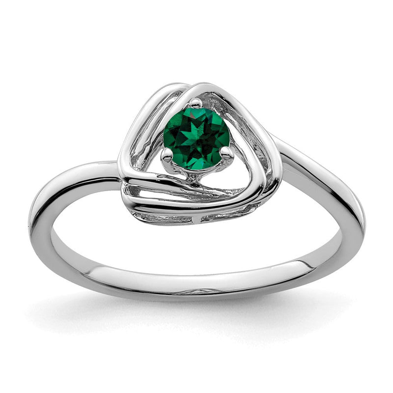 Massiv 14K Weißgold Erzeugt Synthetisch Smaragd Dreieck Ring