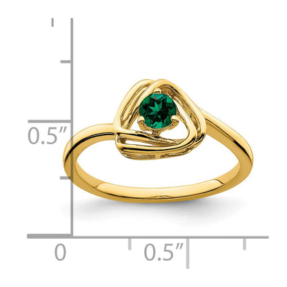 14K Gelbgold Ring mit dreieckigem synthetischem Smaragd