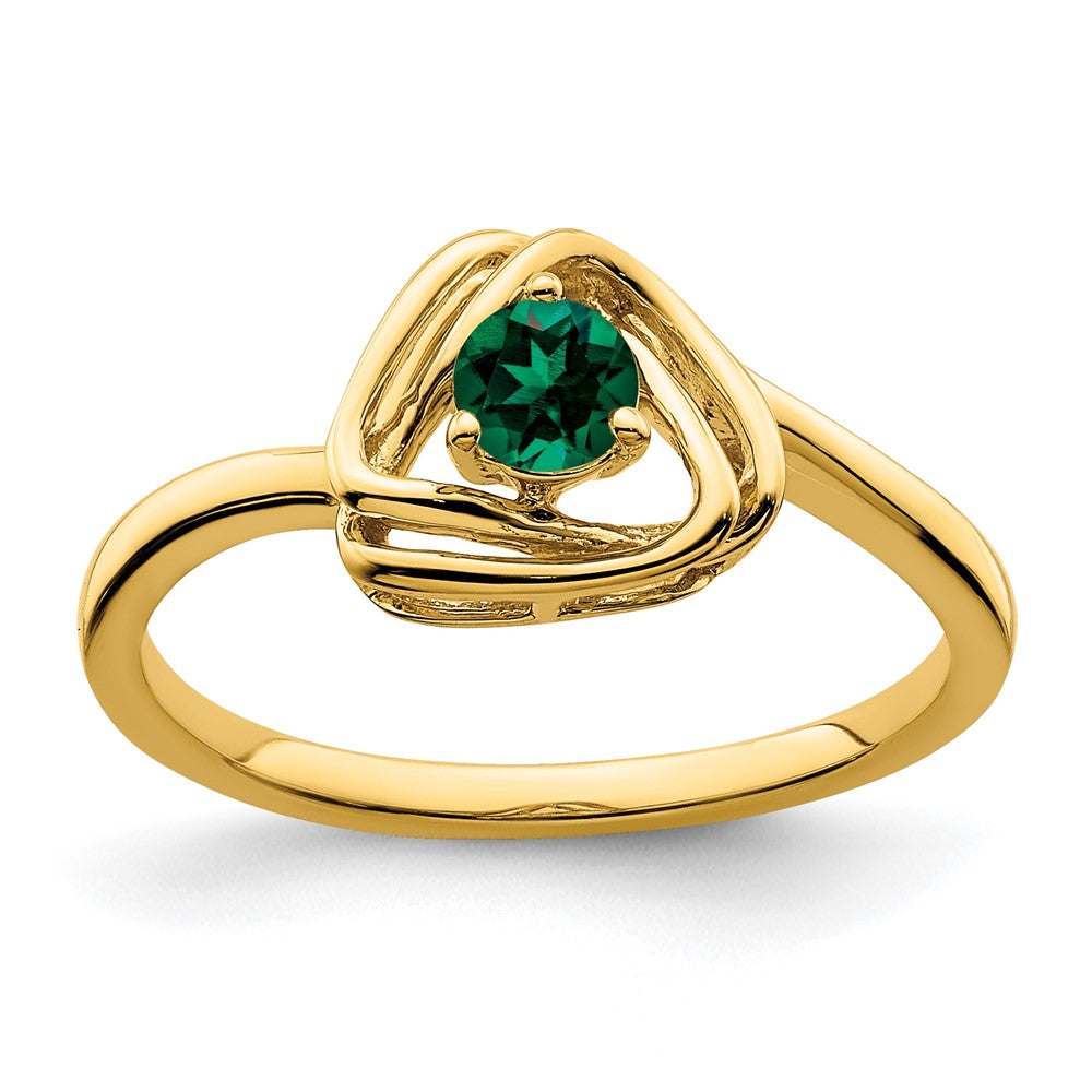 14K Gelbgold Ring mit dreieckigem synthetischem Smaragd