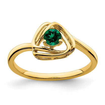 14K Gelbgold Ring mit dreieckigem synthetischem Smaragd