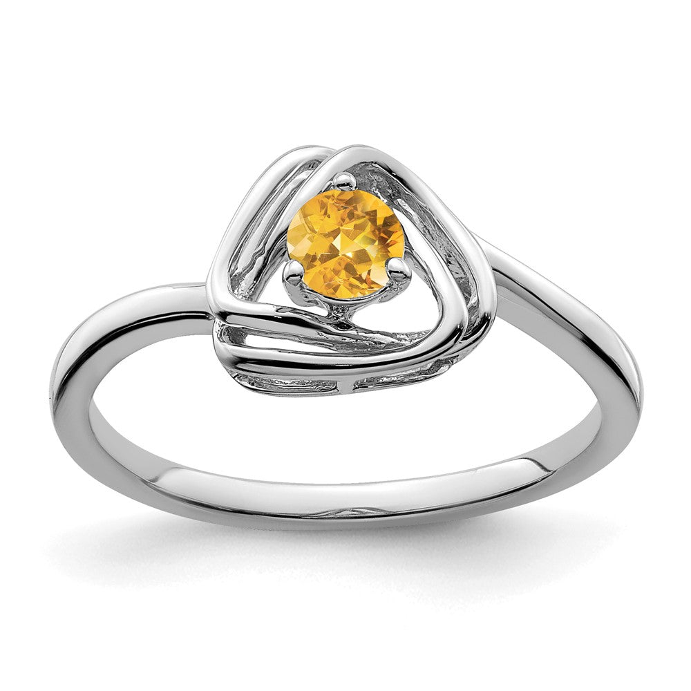 Massiv 14K Weißgold Synthetisch Citrin Dreieck Ring