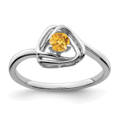 Massiv 14K Weißgold Synthetisch Citrin Dreieck Ring