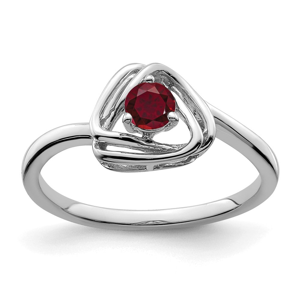 Massiv 14K Weißgold Erzeugt Synthetisch Rubin Dreieck Ring
