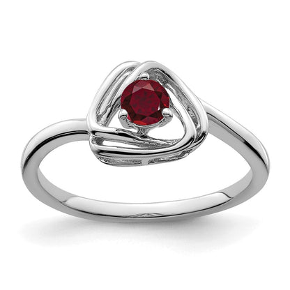 Massiv 14K Weißgold Erzeugt Synthetisch Rubin Dreieck Ring