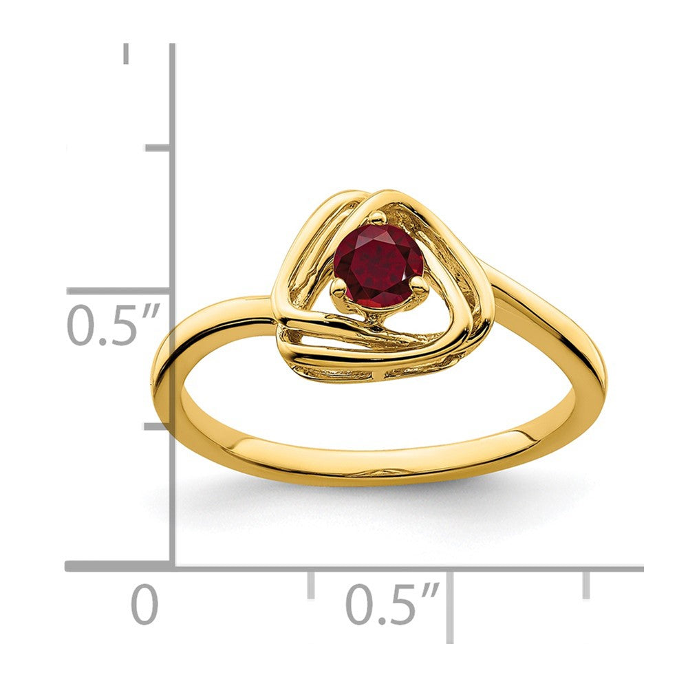 14K Gelbgold Ring mit dreieckigem synthetischem Rubin
