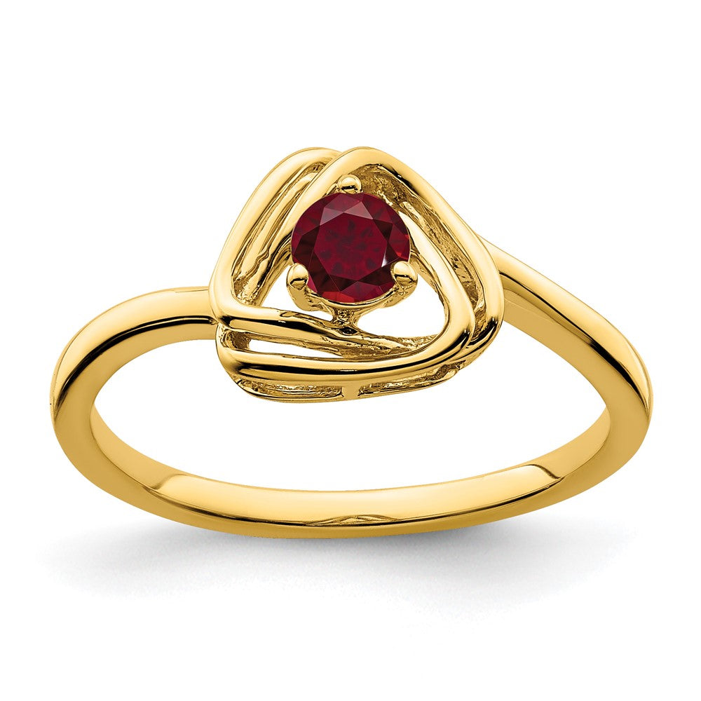 14K Gelbgold Ring mit dreieckigem synthetischem Rubin