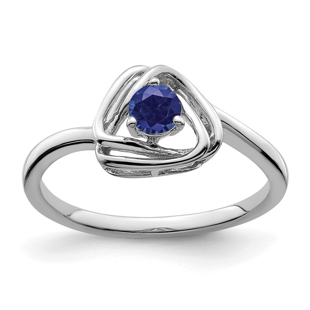 14K Weißgold Ring mit dreieckigem synthetischem Saphir
