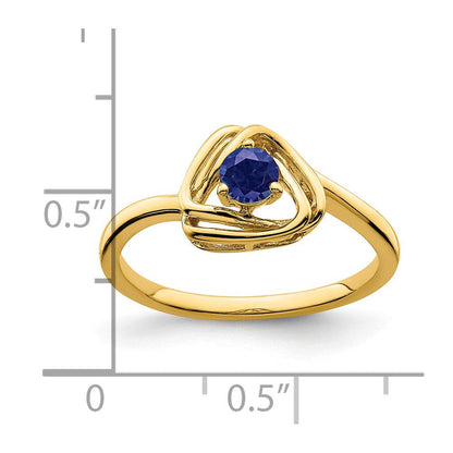 Massiv 14K Gelbgold Erzeugt Synthetisch Saphir Dreieck Ring