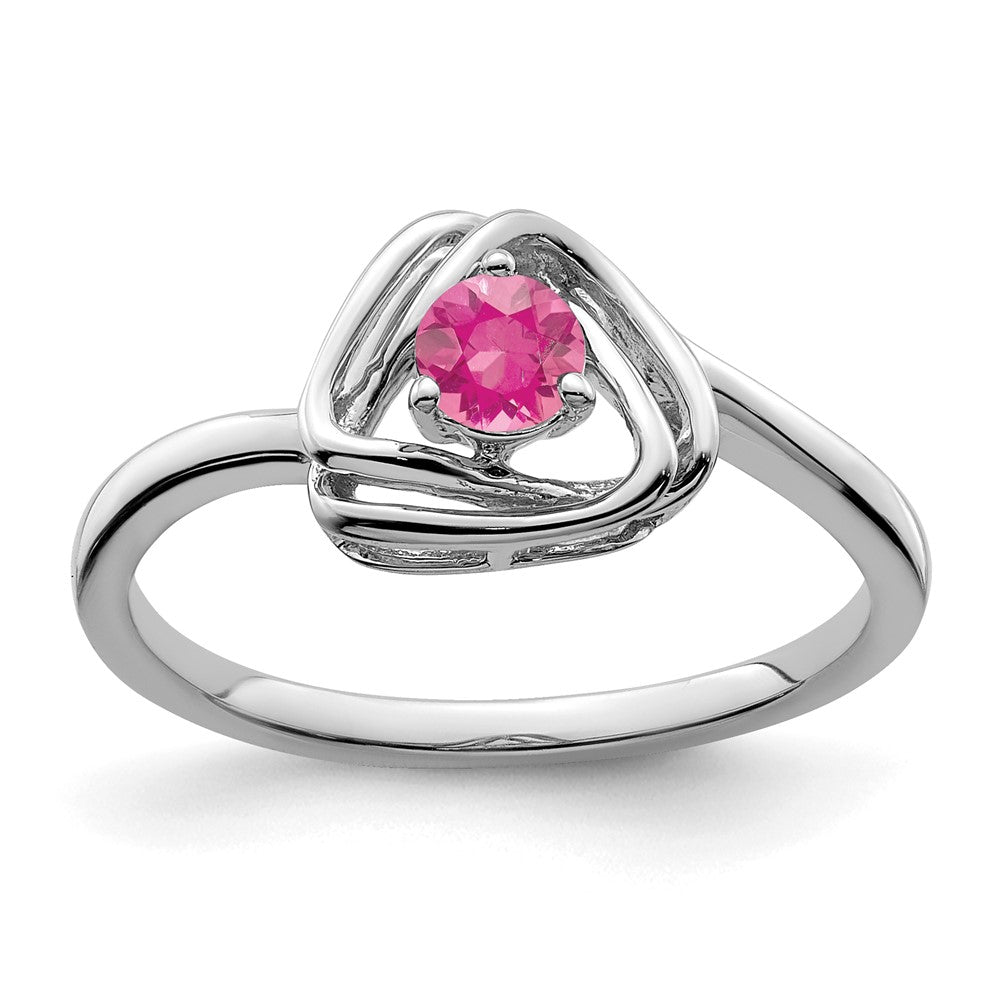 Ring aus massivem 14K Weißgold mit dreieckigem simuliertem Rosa Turmalin