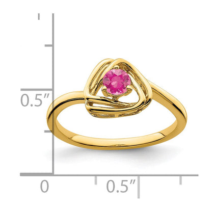 Massivring aus 14K Gelbgold mit dreieckigem simuliertem Turmalin in Pink