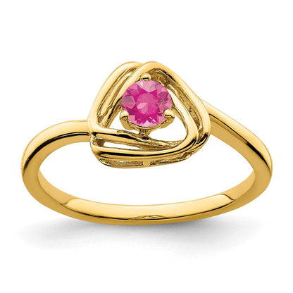 Massivring aus 14K Gelbgold mit dreieckigem simuliertem Turmalin in Pink