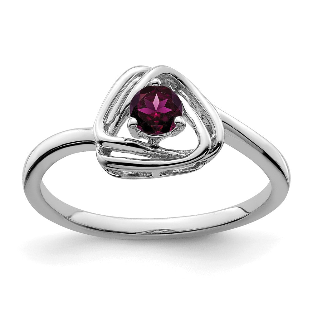 Ring aus massivem 14K Weißgold mit dreieckigem simuliertem Rhodolith-Granat