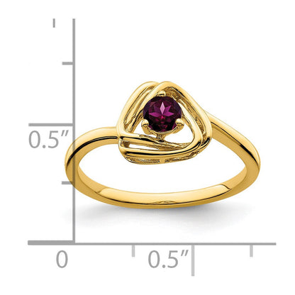 Massiver Dreiecksring aus 14K Gelbgold mit simuliertem Rhodolith-Granat