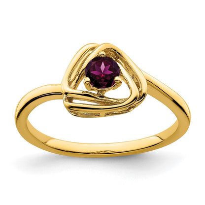 Massiver Dreiecksring aus 14K Gelbgold mit simuliertem Rhodolith-Granat