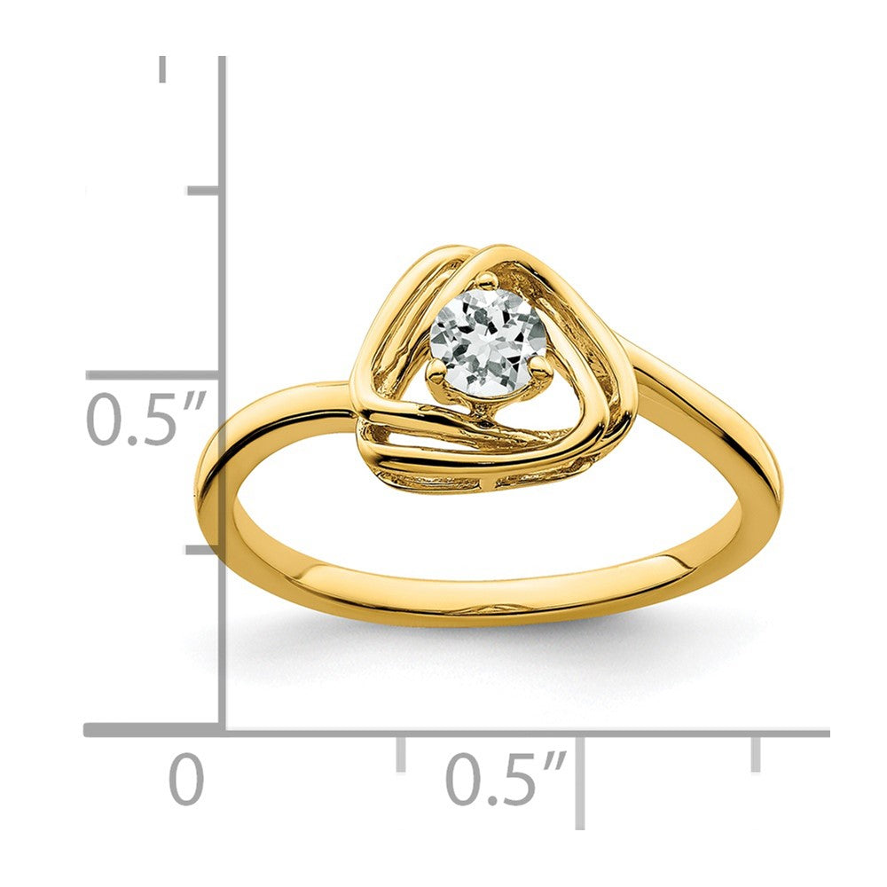 Massiv 14K Gelbgold Synthetisch Weiß Topas Dreieck Ring
