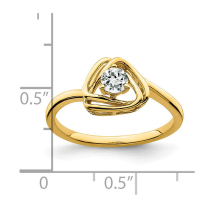 Massiv 14K Gelbgold Synthetisch Weiß Topas Dreieck Ring