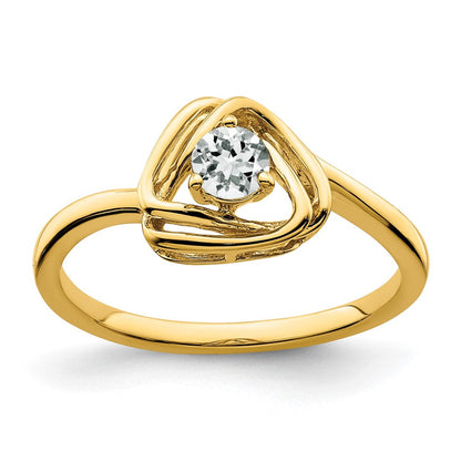 Massiv 14K Gelbgold Synthetisch Weiß Topas Dreieck Ring