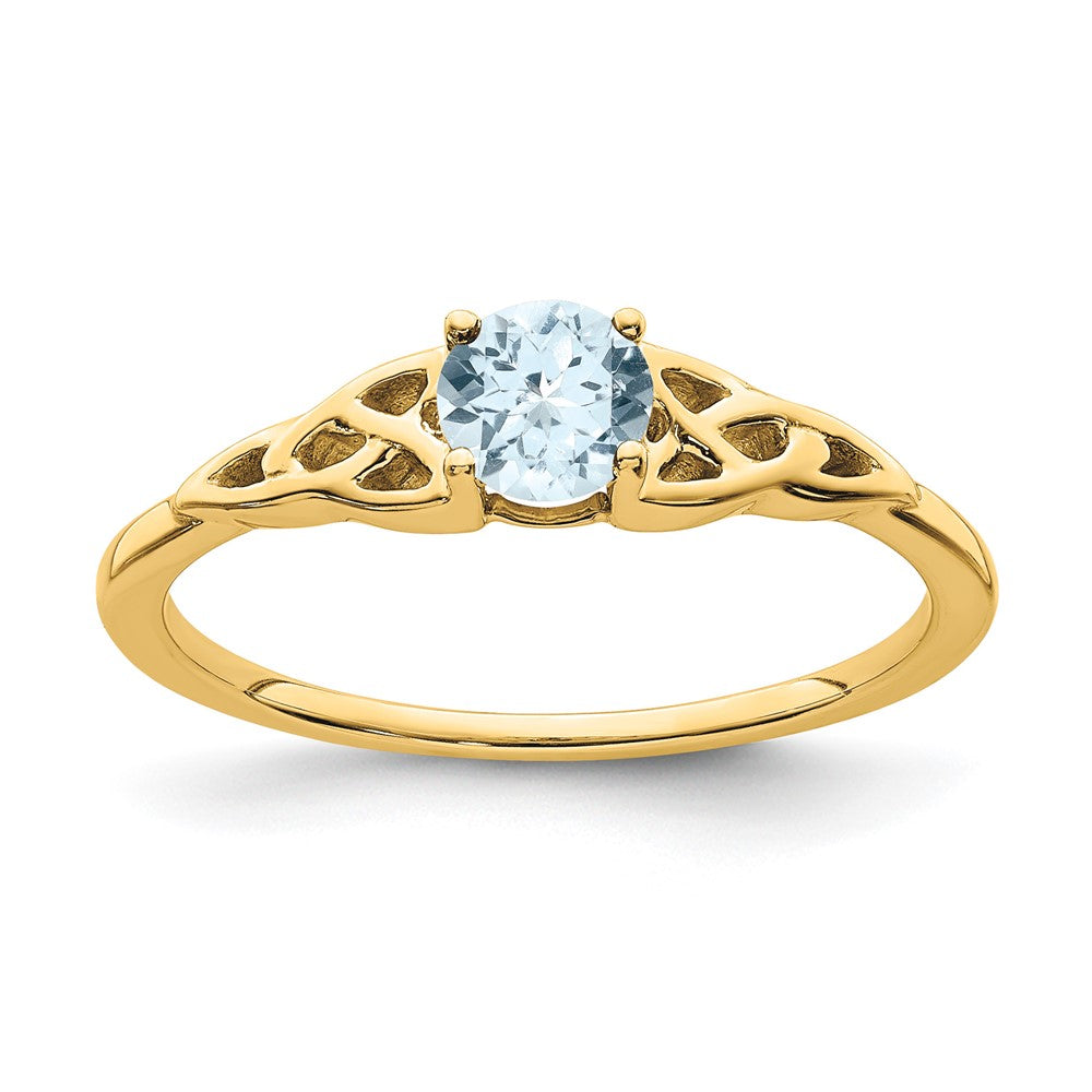 10K Gelbgold Aquamarin Keltisch Knoten Ring