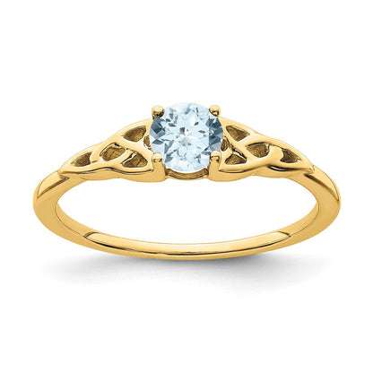 10K Gelbgold Aquamarin Keltisch Knoten Ring