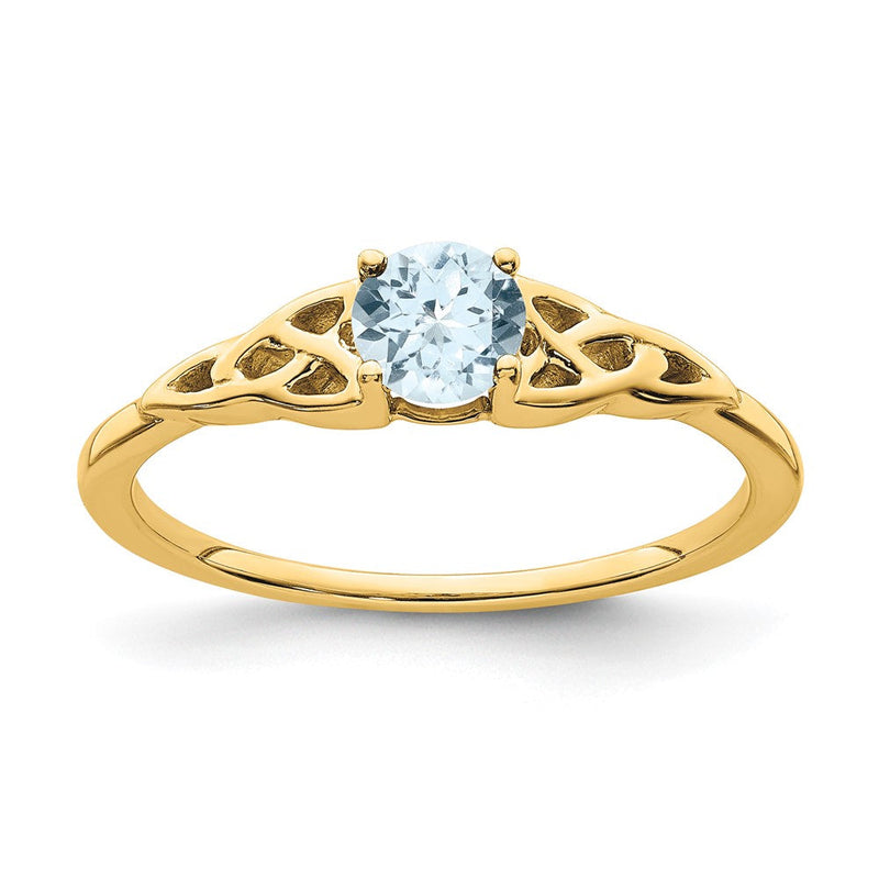 10K Gelbgold Aquamarin Keltisch Knoten Ring