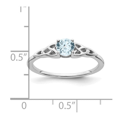 14K Weißgold 4.5mm Rund Aquamarin Keltisch Knoten Ring