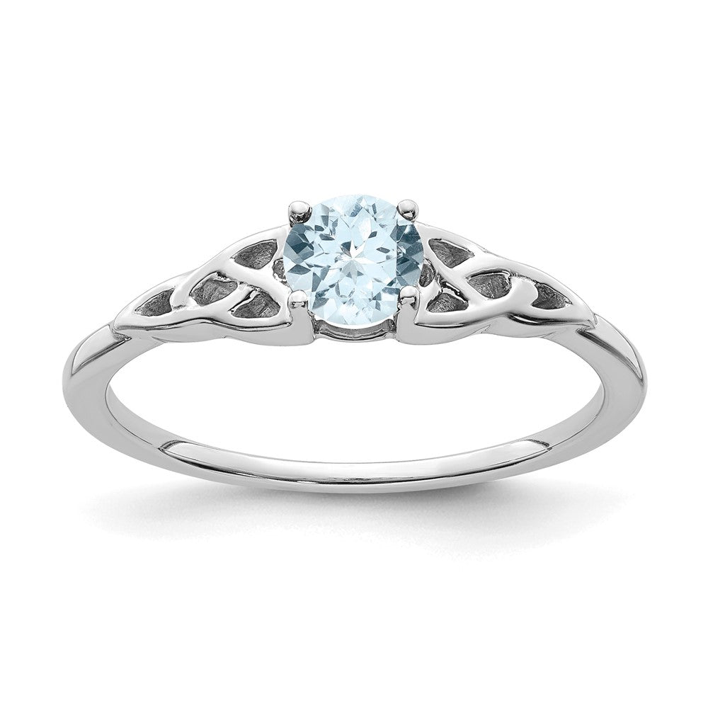 14K Weißgold 4.5mm Rund Aquamarin Keltisch Knoten Ring