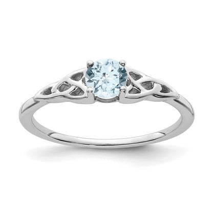 14K Weißgold 4.5mm Rund Aquamarin Keltisch Knoten Ring
