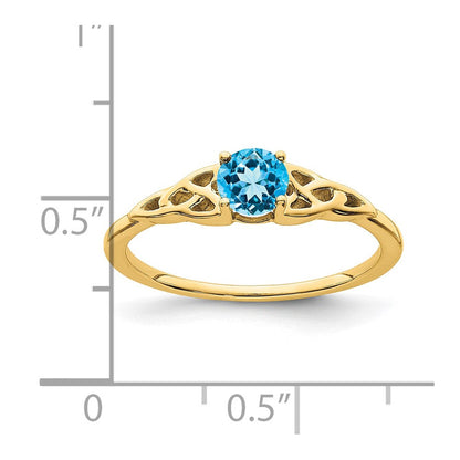 10K Gelbgold Blautopas Keltisch Knoten Ring