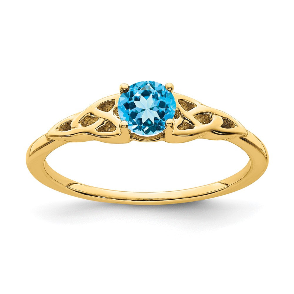 10K Gelbgold Blautopas Keltisch Knoten Ring