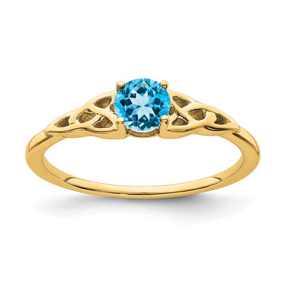 10K Gelbgold Blautopas Keltisch Knoten Ring