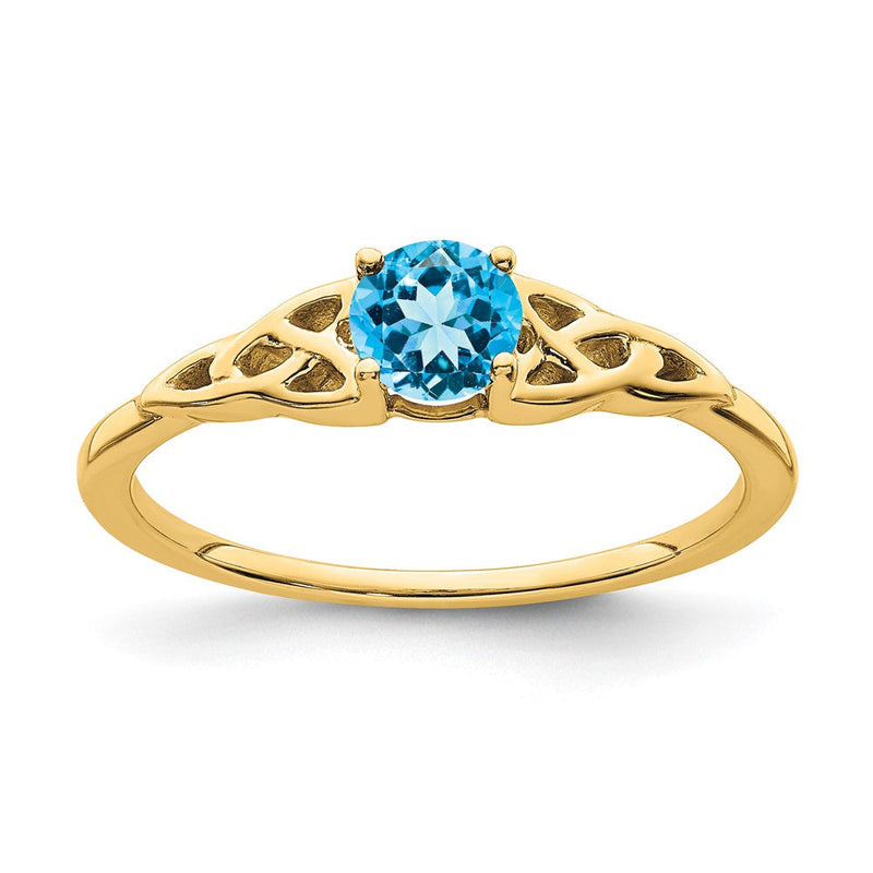 10K Gelbgold Blautopas Keltisch Knoten Ring