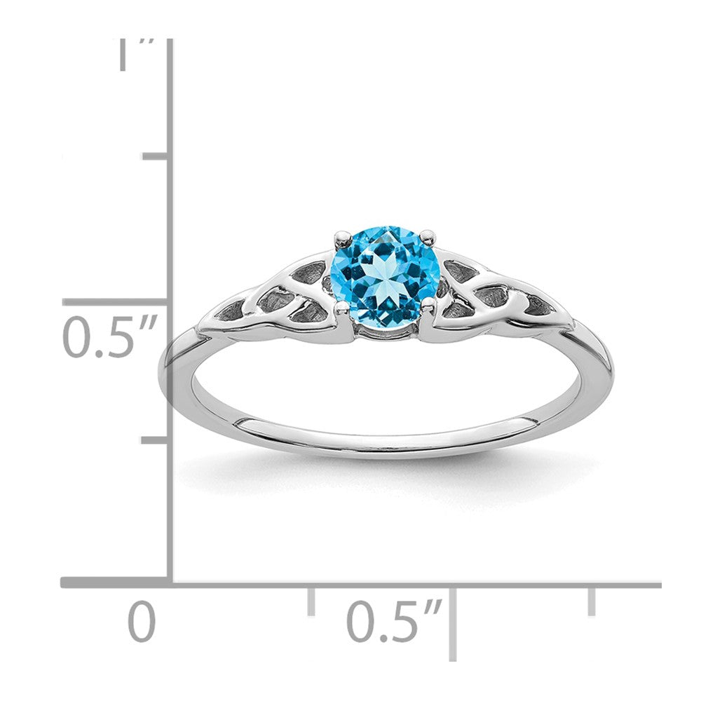 14K Weißgold Blautopas Keltisch Knoten Ring