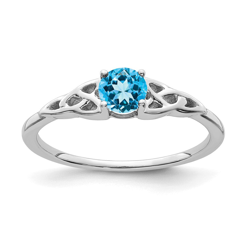 14K Weißgold Blautopas Keltisch Knoten Ring
