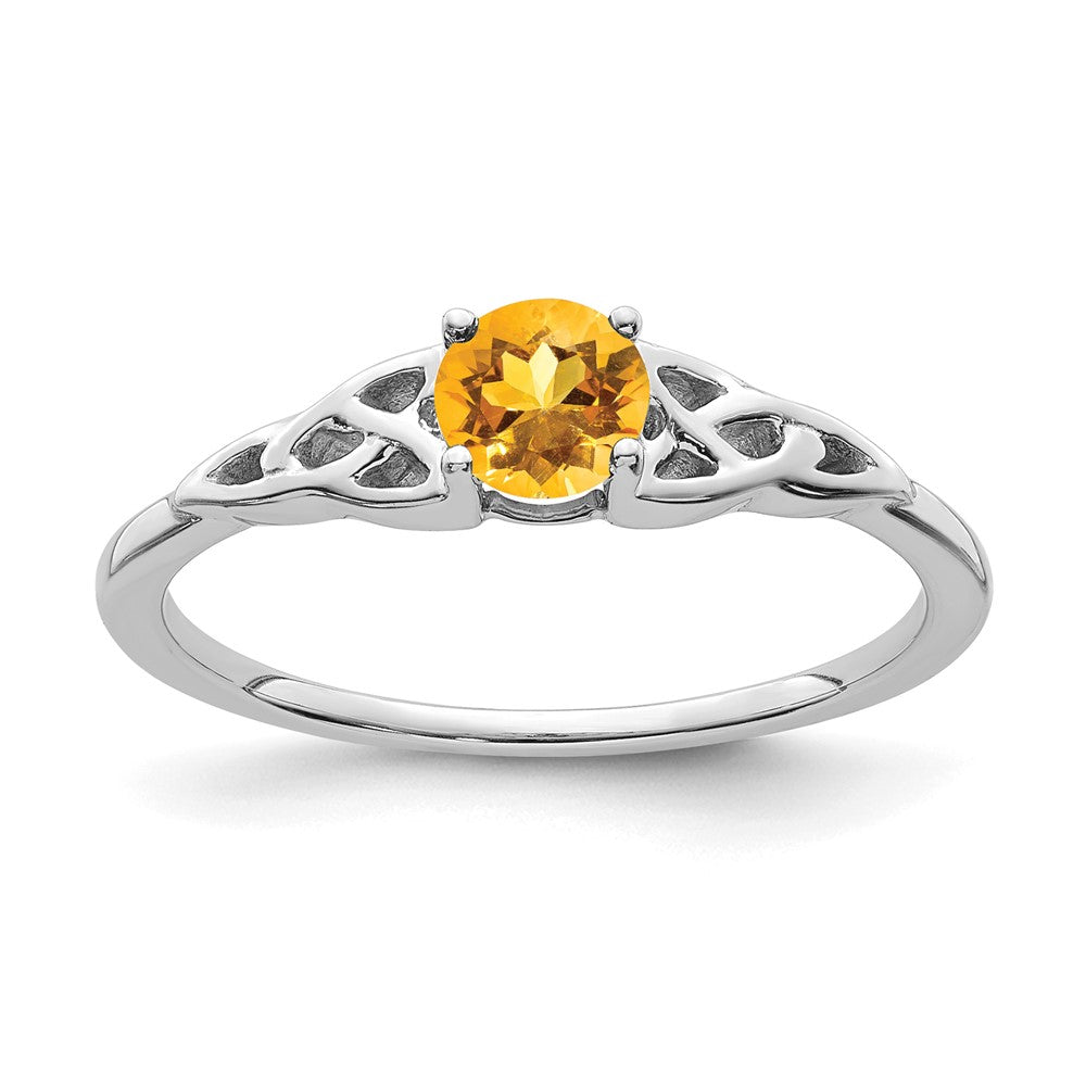 14K Weißgold Citrin Keltisch Knoten Ring
