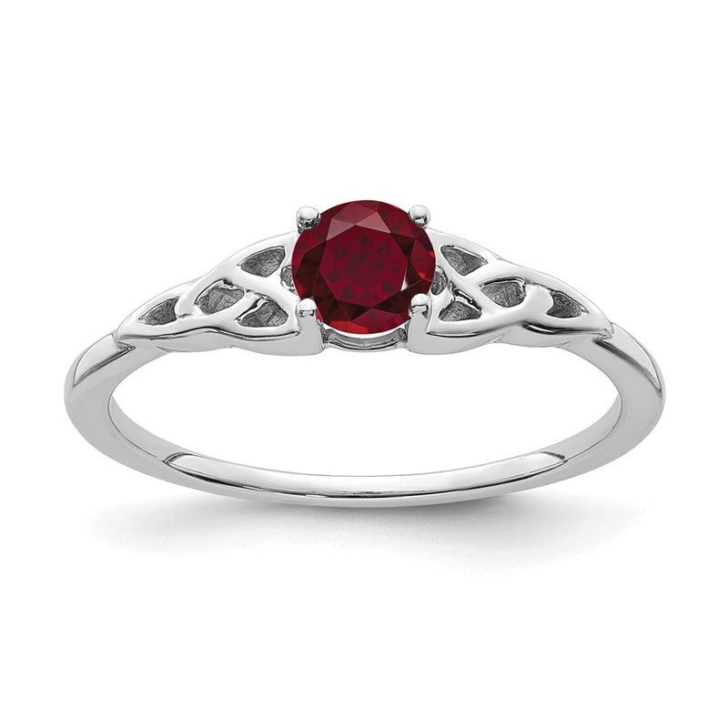 14K Weißgold Erzeugt Rubin Keltisch Knoten Ring