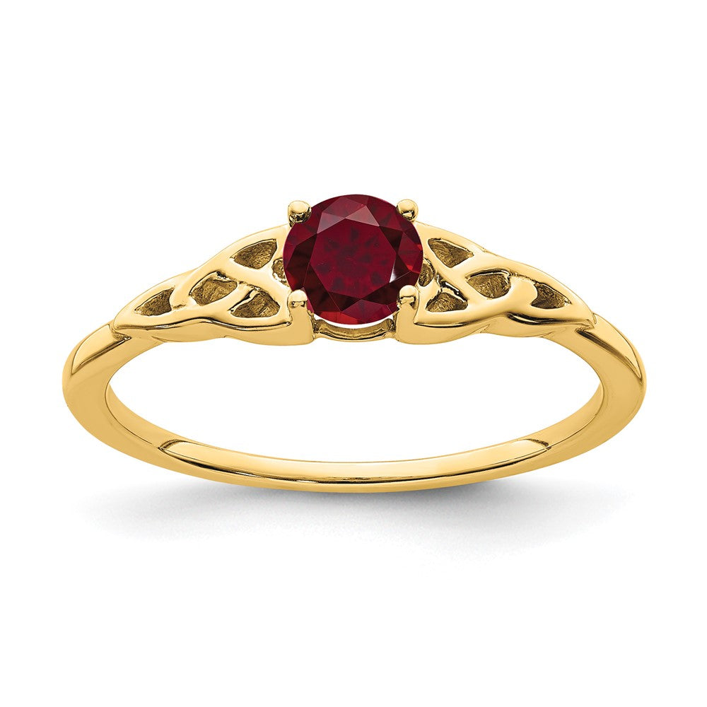 14K Gelbgold Erzeugt Rubin Keltisch Knoten Ring