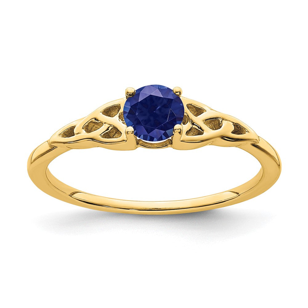 10K Gelbgold Erzeugt Saphir Keltisch Knoten Ring