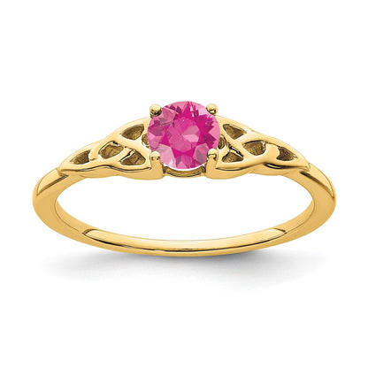 10K Gelbgold Rosa Turmalin Keltisch Knoten Ring