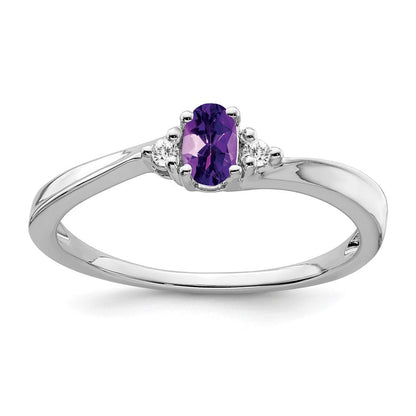 14K Weißgold Ring mit Amethyst und echtem Diamant