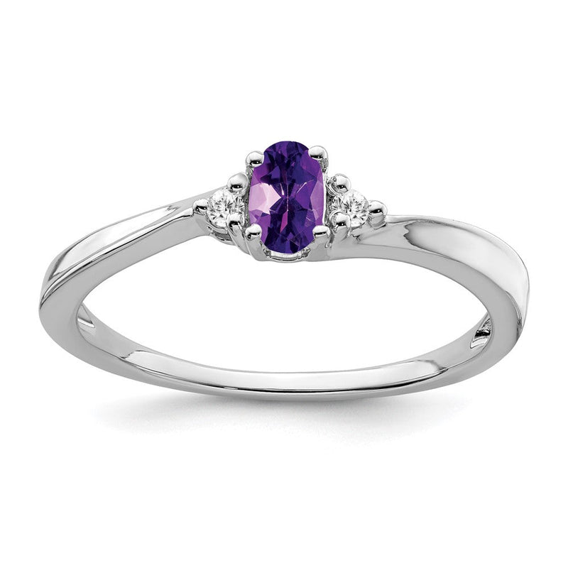 14K Weißgold Ring mit Amethyst und echtem Diamant