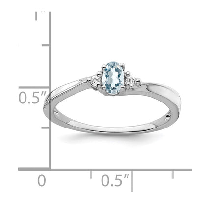 14K Weißgold Ring mit Aquamarin und echten Diamanten