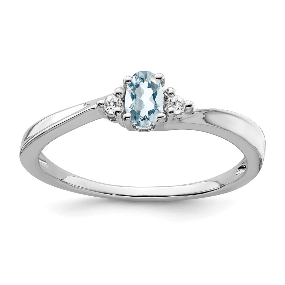 14K Weißgold Ring mit Aquamarin und echten Diamanten