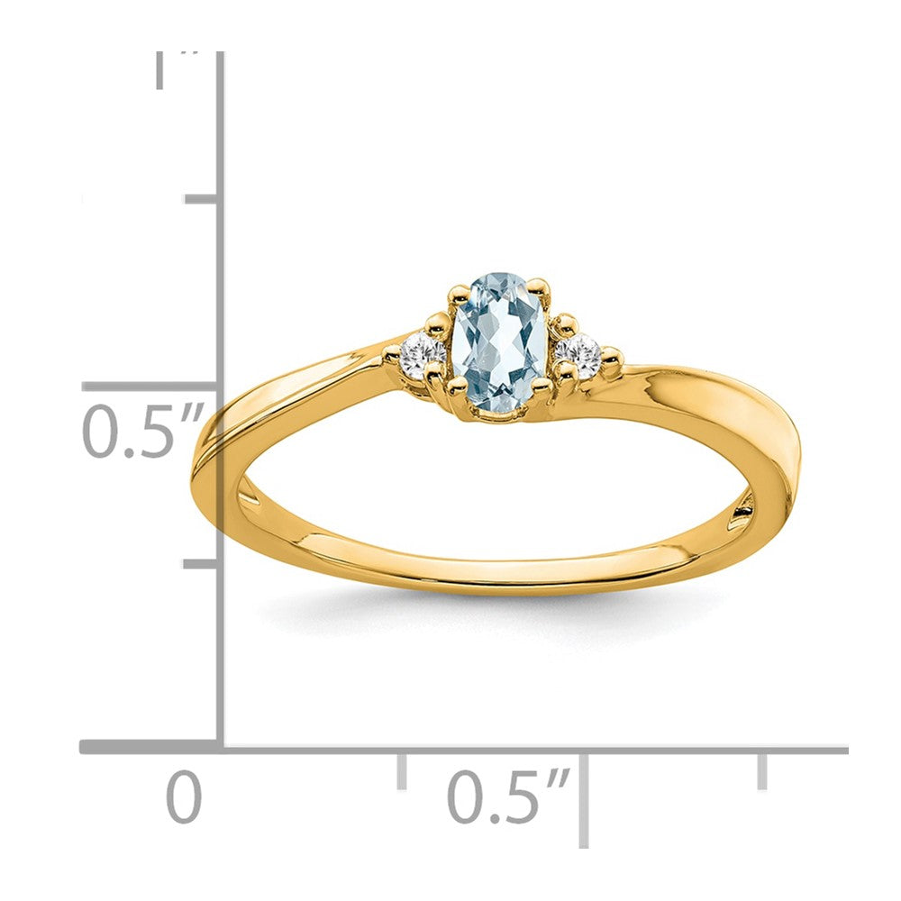 14K Gelbgold 5x3 Oval March/aquamarine und Diamant Ring
