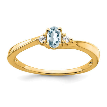 14K Gelbgold 5x3 Oval March/aquamarine und Diamant Ring