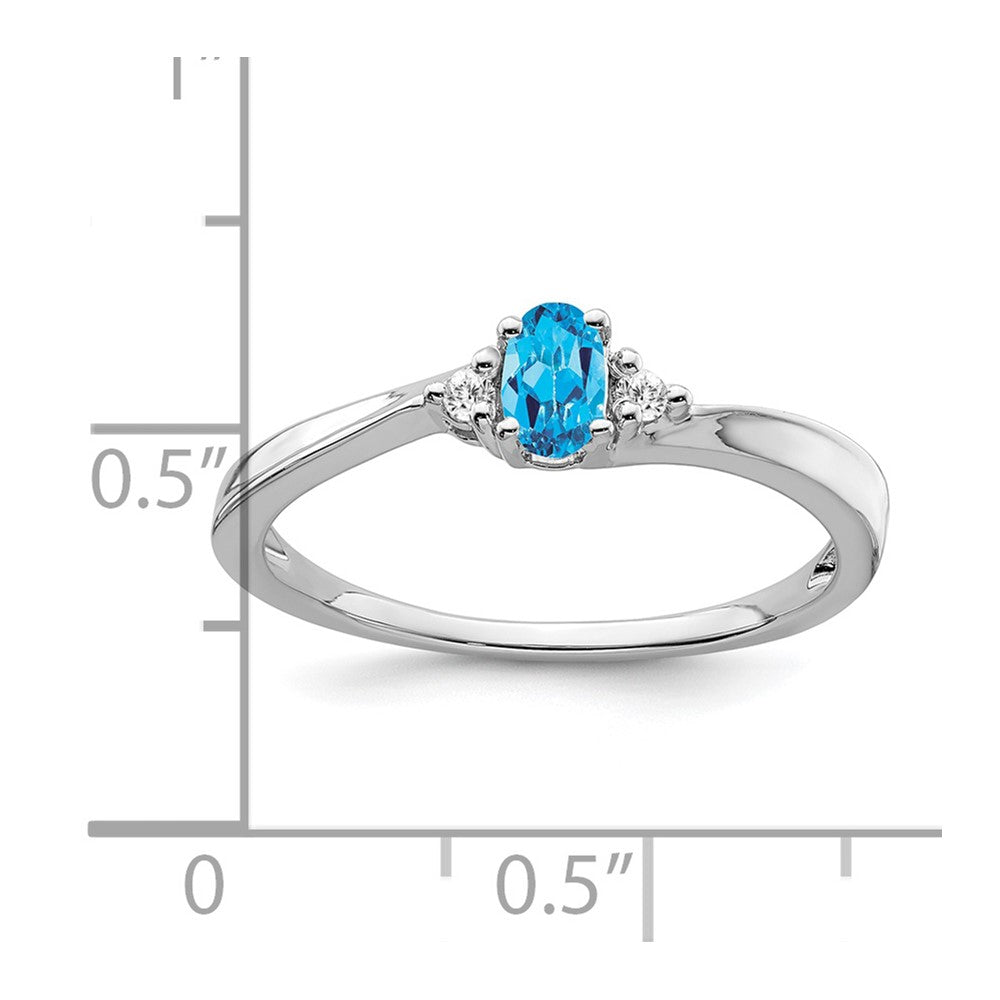 14K Weißgold Ring mit Blautopas und echten Diamanten